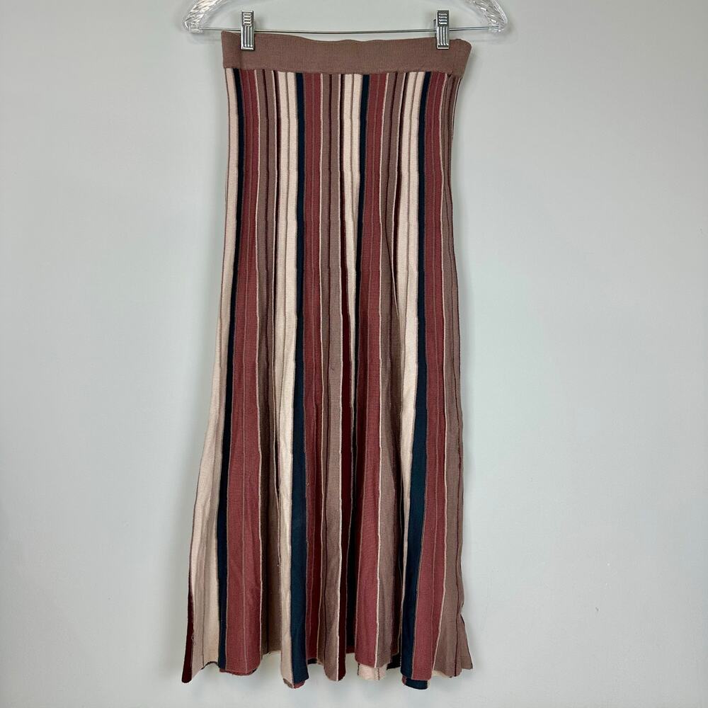 Loveriche Brown Pleated Knit Maxi Skirt sz S Stretch 70s Style Teacher School